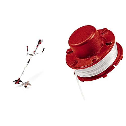 Einhell Akku-Sense AGILLO Power X-Change Rasentrimmer 2x18V + Fadenspule. Rot-schwarzes Akku-Gerät mit Fadenspule. Trimmt Rasenkanten und hohes Gras.