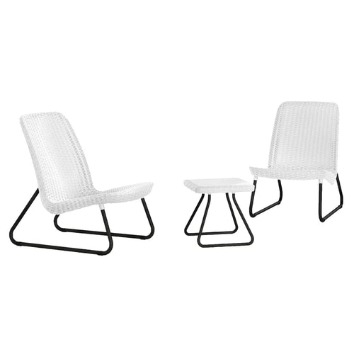 Keter Lounge Set Rio Gartenlounge Kunststoff Rattanoptik weiss. Weisse Sitzgruppe für entspanntes Sitzen im Garten.