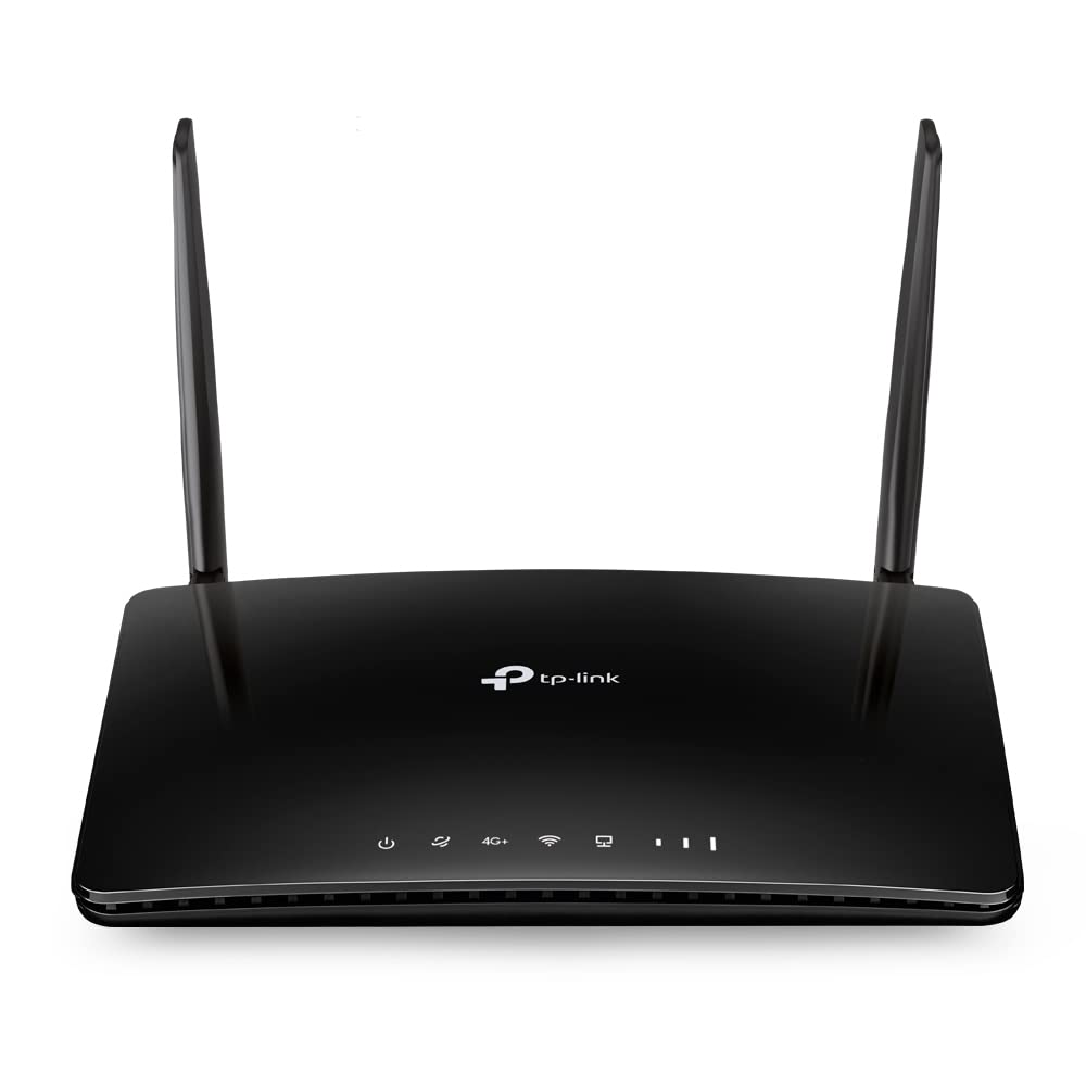 TP-Link Archer MR550 4G+ LTE Router - SIM Dual-Band AC1200. Schwarzer Router mit Antennen, bietet AC1200 WLAN über 4G+ LTE SIM.
