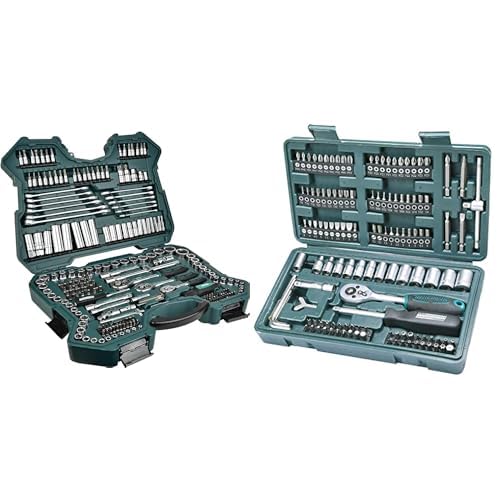 Brüder Mannesmann Steckschlüsselsatz M98430 & Bitsatz M29166: Metallische Steckschlüssel, Bits und Ratsche im Koffer zum Schrauben und Lösen.