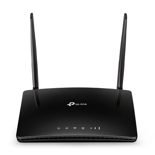 TP-Link TL-MR6400 4G LTE Router – SIM-Slot N300 WLAN. Schwarzer, rechteckiger Router. Bietet 4G LTE Internet via SIM für N300 WLAN.