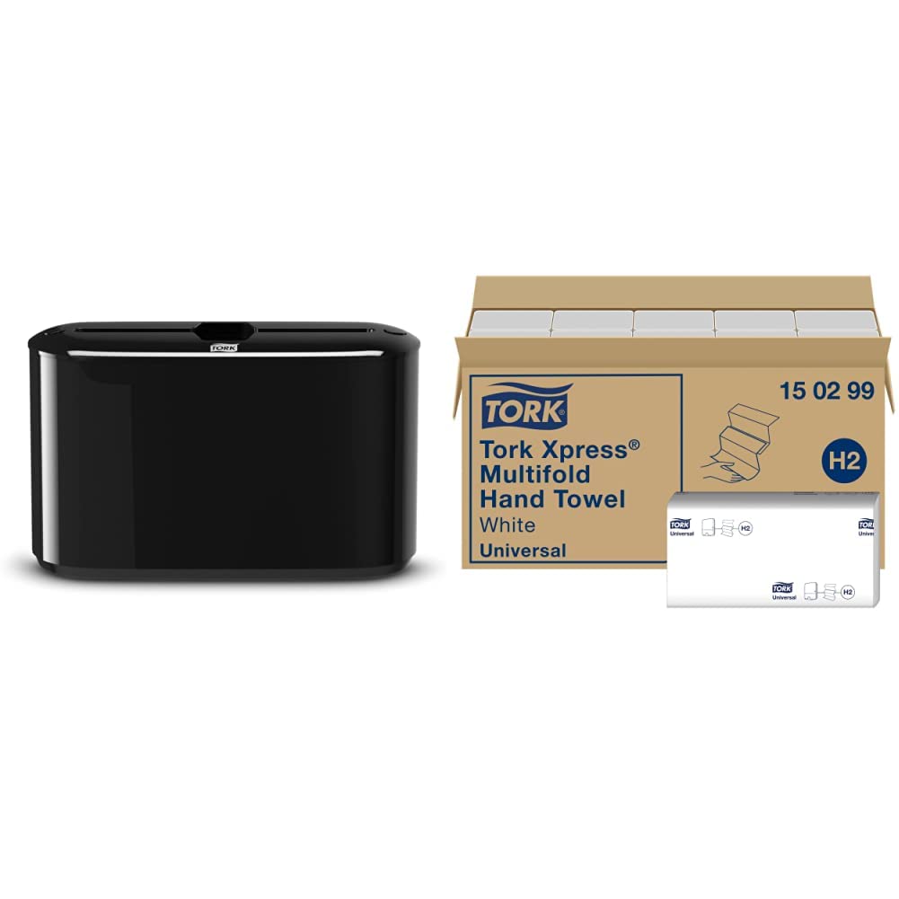 Tork Xpress Tischspender Set H2 – Schwarz, Multifold: Schwarzer Tischspender für Multifold-Papierhandtücher zur Händetrocknung.