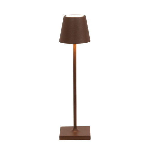 Zafferano Poldina Micro Kabellose LED Tischlampe Corten. Zylindrische Form in Corten. Zur mobilen Tischbeleuchtung.