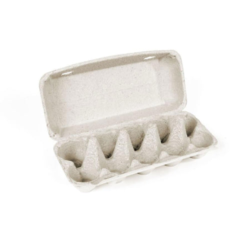 10er Eierkartons, grau und unbedruckt aus Pappe, zum Transport und Lagern von 10 Eiern.