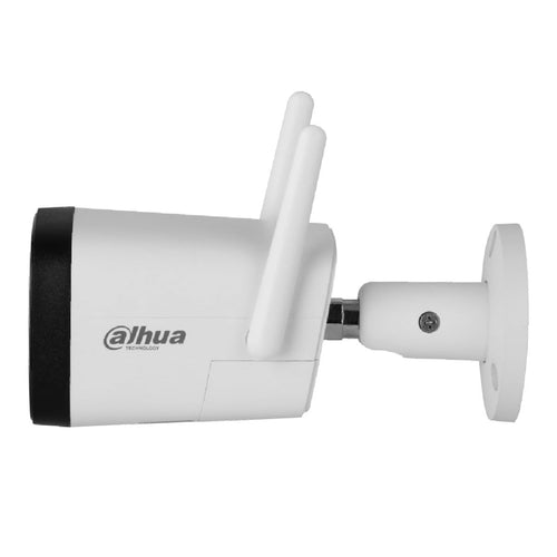Dahua DH-IPC-HFW1430DT-STW 4MP Infrarot WiFi Bullet Kamera: Weiße, zylindrische Kamera zur drahtlosen Videoüberwachung mit Nachtsicht.