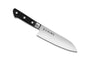 Tojiro DP Kobaltlegierung Santoku Messer – Modell 4103. Mit breiter Klinge und schwarzem Griff zum präzisen Zerteilen von Lebensmitteln.