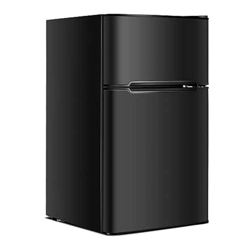 GOPLUS Kühl-Gefrierkombination 90L – Standgerät Schwarz. Schwarzes Standgerät kühlt und gefriert Lebensmittel.