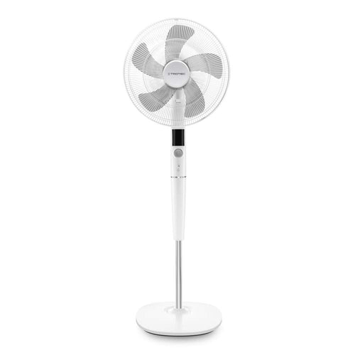 TROTEC TVE 26 S Standventilator – Ø 40 cm, höhenverstellbar. Ein runder Standventilator in typischer Gerätefarbe erzeugt kühlenden Luftstrom zur Raumluftzirkulation.