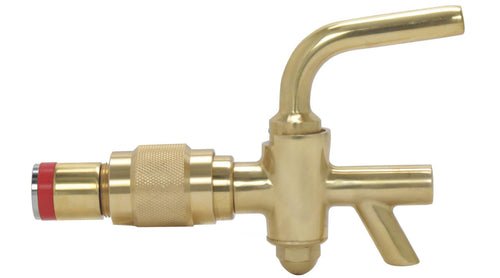 Messing Zapfgarnitur Automatikhahn – Pittermännchen Schankhahn. Gelbgoldener Messinghahn zum automatischen Zapfen aus Pittermännchen-Fässern.