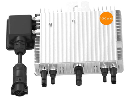 Deye SUN-M100G4-EU-Q0 Mikrowechselrichter 1000W - 5m Kabel. Rechteckig, silber. Wandelt Solarmodul-DC in AC zur Netzeinspeisung.