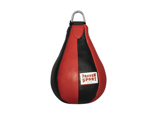 Paffen Sport PRO Maisbirne Boxsack, rot-schwarz und birnenförmig. Konzipiert für effektives Schlagtraining im Boxsport.