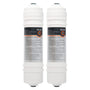 RF-M6 externer Kühlschrankfilter Side by Side – 2er-Set. Zwei weiße, zylindrische Filter zur Verbesserung der Wasserqualität.