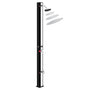 Steinkirch Solar Gartendusche 35L – Ø 300mm Edelstahl. Schlanke Edelstahlsäule nutzt Sonnenenergie zur Warmwasserbereitung für den Garten.