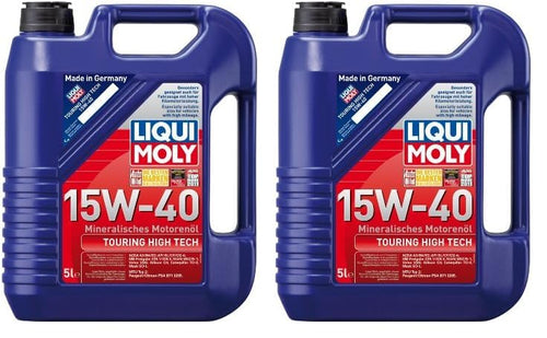 LIQUI MOLY Touring High Tech 15W-40 Mineral Motoröl - 5L Doppelpack. Zwei blaue Kanister. Schmiert und schützt PKW-Motoren optimal.