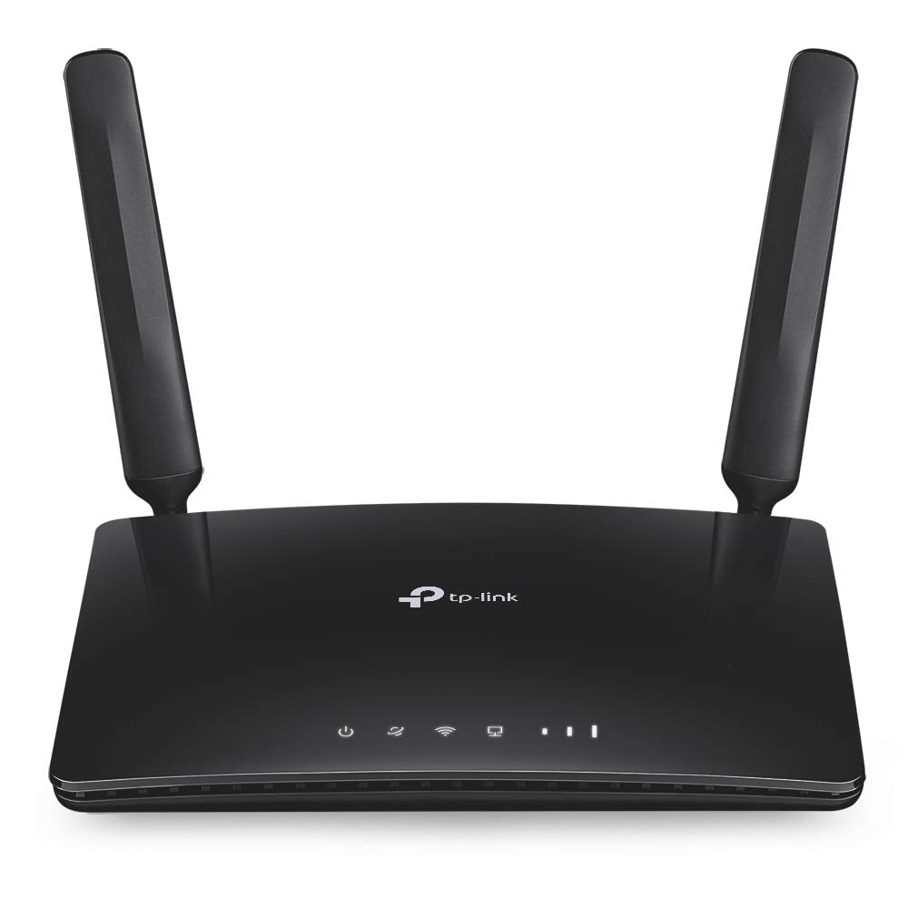 TP-Link Archer MR200 AC750 4G LTE WLAN Router – Schwarz. Rechteckiger, schwarzer Router. Ermöglicht WLAN-Internet via 4G LTE.