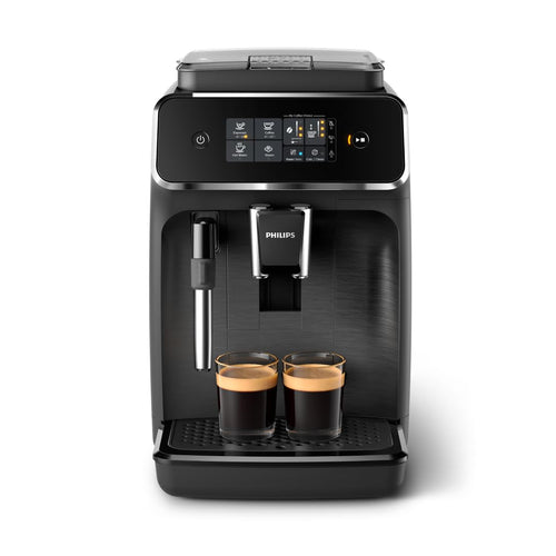 Philips Serie 2200 Kaffeevollautomat - Mattschwarz EP2220/10. Mattschwarzes Gerät mahlt Bohnen für Kaffeespezialitäten.