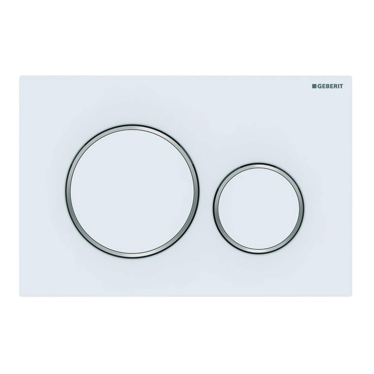 Geberit Sigma 20 Drückerplatte Matt Weiss/Chrom/Matt Weiss. Weiße Platte, zwei Chromtasten für 2-Mengen-Spülung UP-Spülkasten.