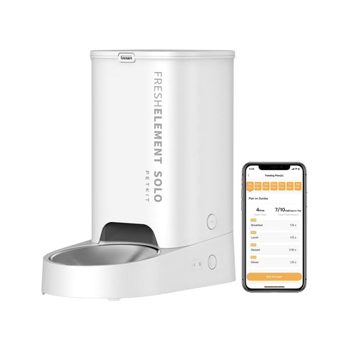 PETKIT Fresh Lock Futterautomat 3L. Edelstahl, zylindrisch. Spendet automatisch portioniertes Trockenfutter für Katze und Hund, hält es frisch.