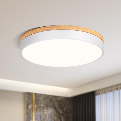 Qamra Flache LED Deckenleuchte Holz 40cm - Weiss 4000K