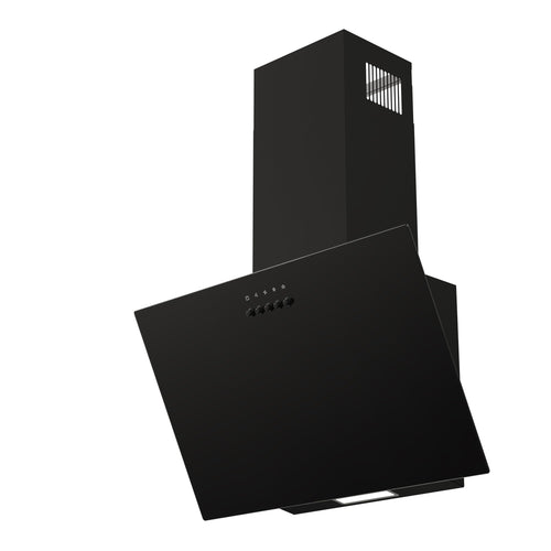 FIREGAS Kopffrei Dunstabzugshaube 60cm - Abluft/Umluft. Schwarze, schräge Haube für Kochfeldentlüftung per Abluft oder Umluft.