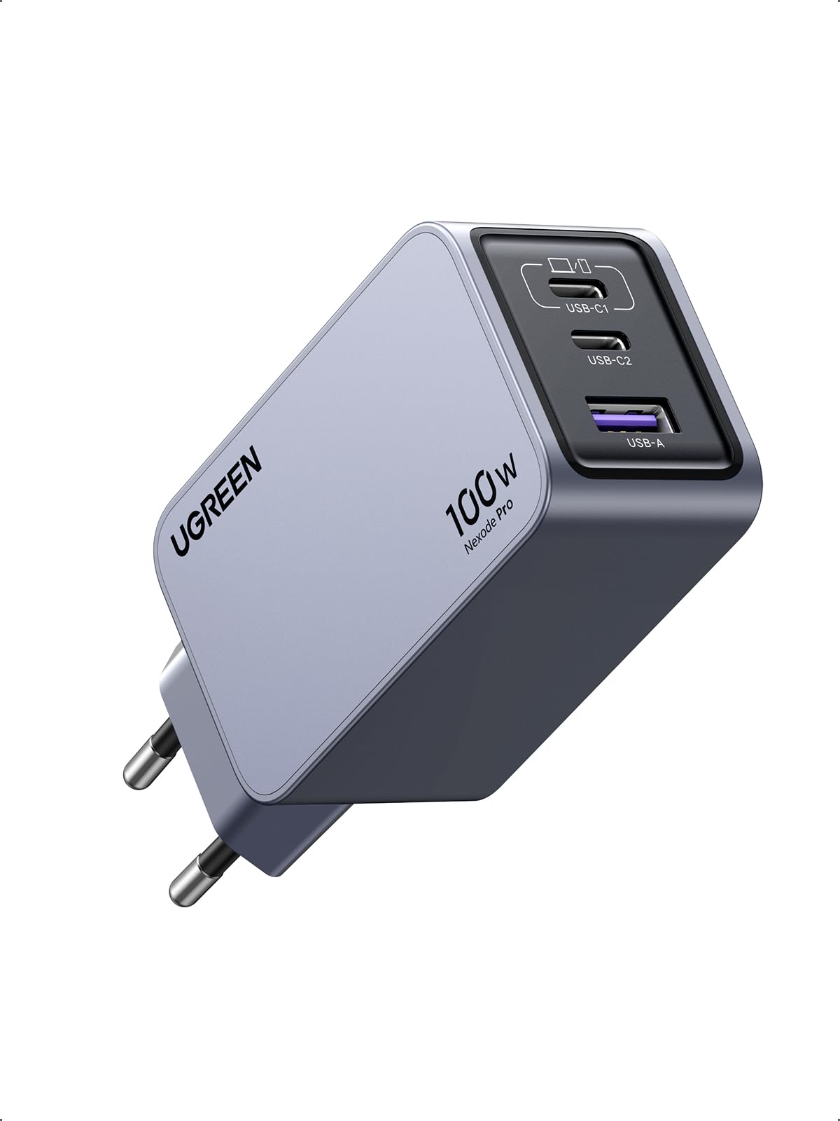 UGREEN Nexode Pro 100W GaN Mini USB C Schnellladegerät 3-Port. Lädt 3 USB-C Geräte simultan mit 100W schnell.