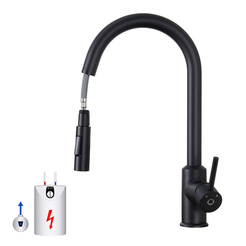 CECIPA Küchenarmatur Niederdruck Schwarz – Ausziehbarer Bogen