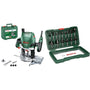 Bosch Oberfräse POF 1400 ACE + 15tlg. Fräser Set Holz 8mm. Grüne/schwarze Oberfräse zum präzisen Fräsen/Profilieren in Holz.