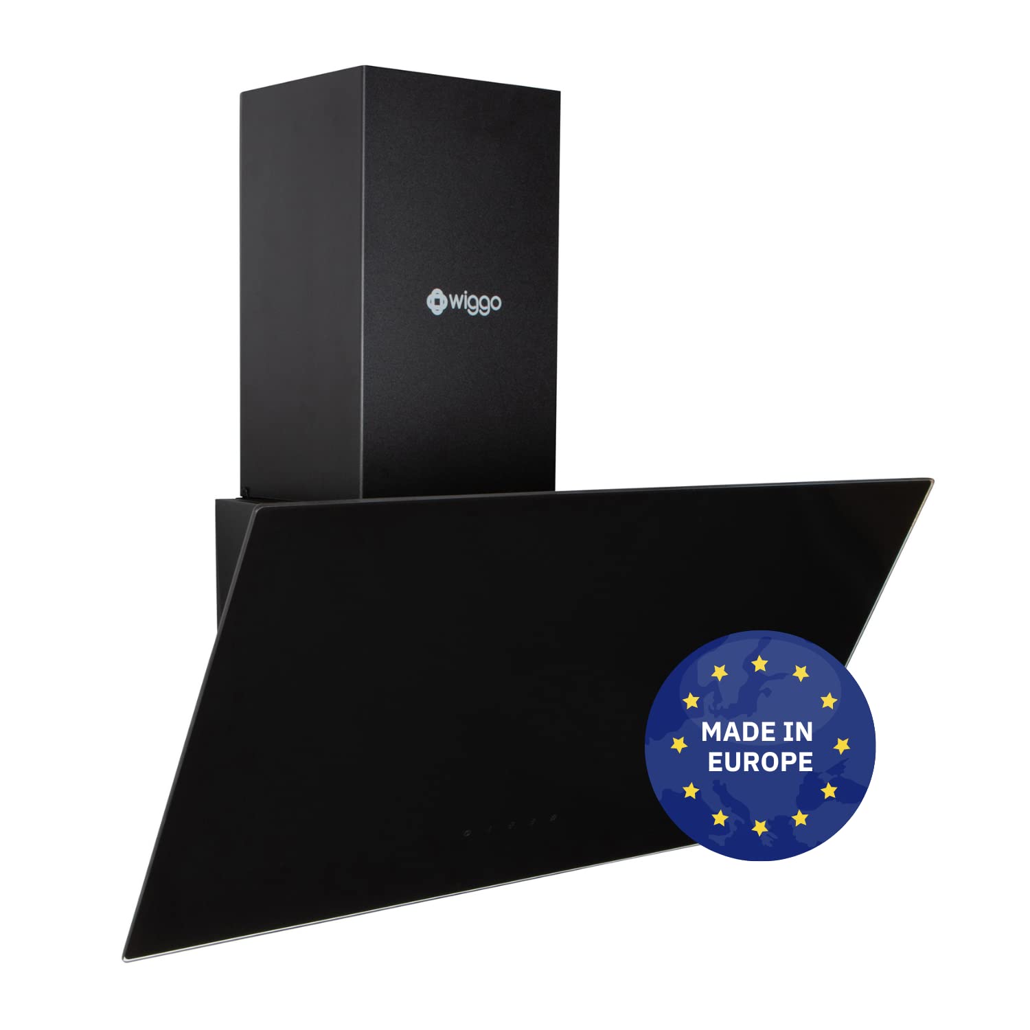 Wiggo Schräghaube 50cm Dunstabzug Schwarz 1 Glas – Abluft/Umluft. Schwarze Schräghaube mit Glasfront beseitigt Kochdünste.