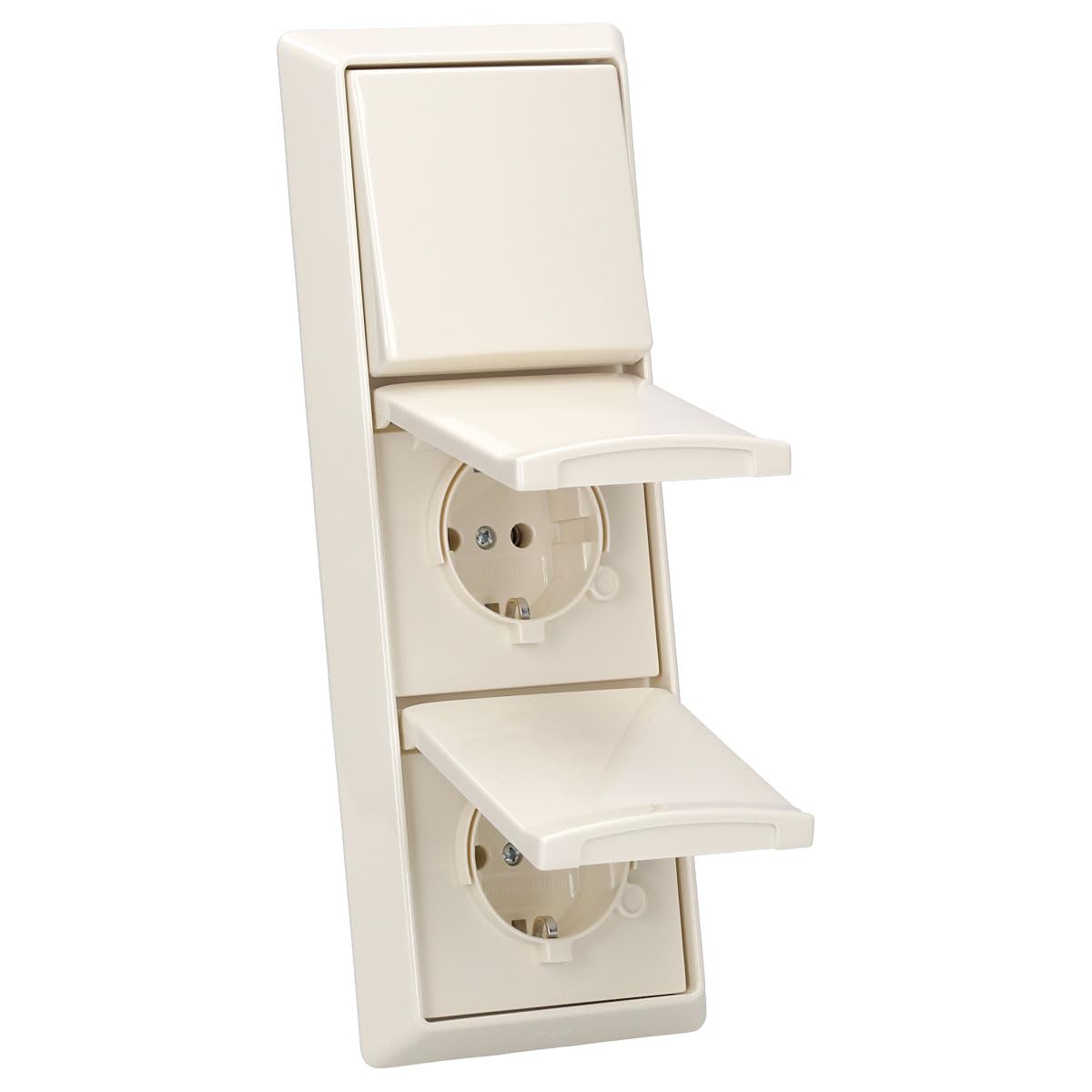 Busch-Jaeger Allwetter 44 Set – Steckdosen & Schalter IP44 Weiss UP. Weisses Unterputz-Set zur geschützten Stromversorgung und Schaltung in feuchten Umgebungen.