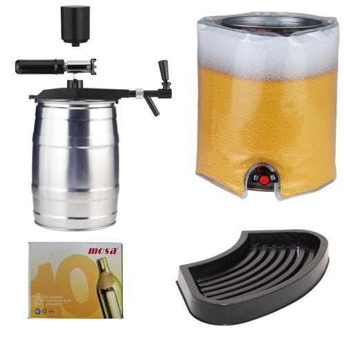 Profi Tap Zapfanlage für 5L Partyfässer – Komplettpaket: Silberfarbenes Zapfsystem mit schwarzem Hahn. Zapft frisch Bier aus Partyfässern.