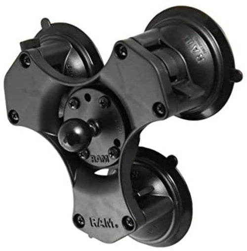 RAM Mounts Triple Saugnapf Kugelbasis - B-Grösse Twist-Lock. Schwarze Kugelbasis mit drei Saugnäpfen. Ermöglicht sichere Befestigung von RAM Mounts Systemen auf glatten Oberflächen.