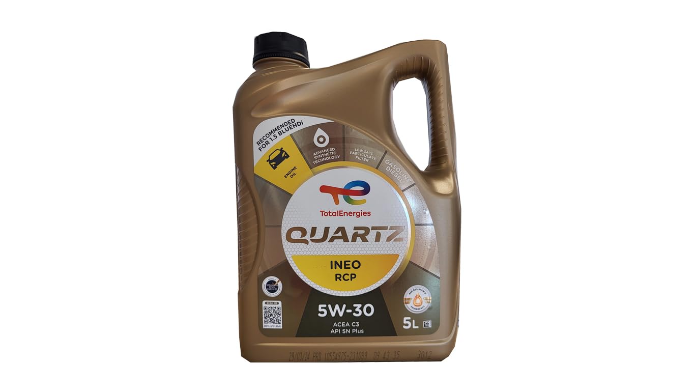 Total Quartz INEO RCP synthetisches Motorenöl - 5W-30 5L. Goldbraunes 5L Öl. Schmiert und schützt Motoren.
