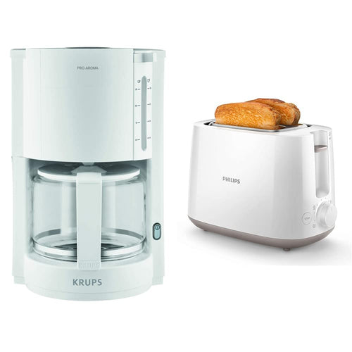 Krups F30901 ProAroma Filterkaffeemaschine und Philips HD2581/00 Toaster Weiss