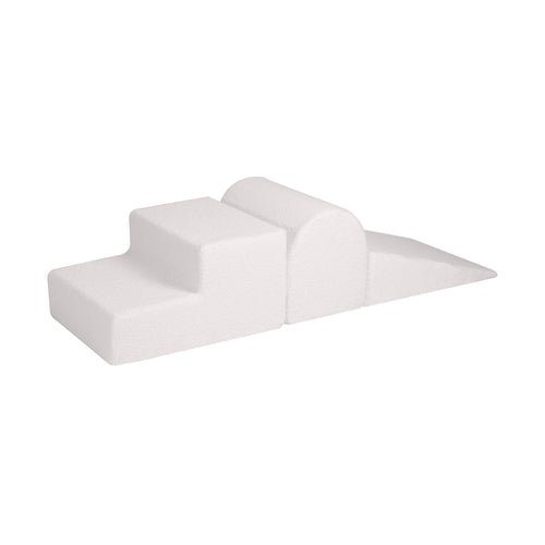 MEOWBABY Schaumstoff Bausteine XXL Indoor – Kletterbausteine Boucle Weiss: Weiße Bouclé-Schaumstoffelemente. Fördern Motorik & Gleichgewicht bei Kindern.