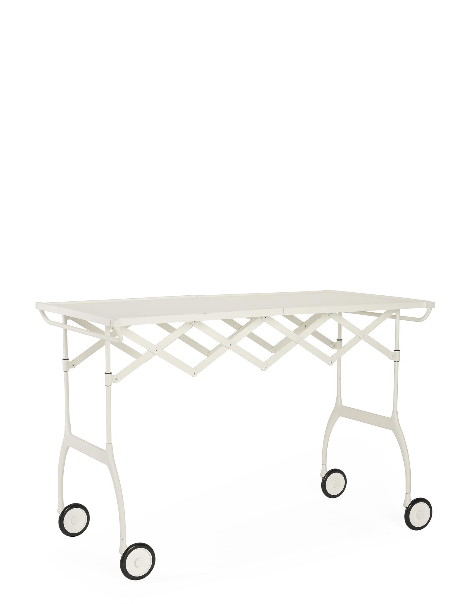 Kartell Battista klappbarer Servierwagen in Weiss. Klappbarer, weißer Servierwagen zum Transport und zur Ablage von Speisen und Utensilien.