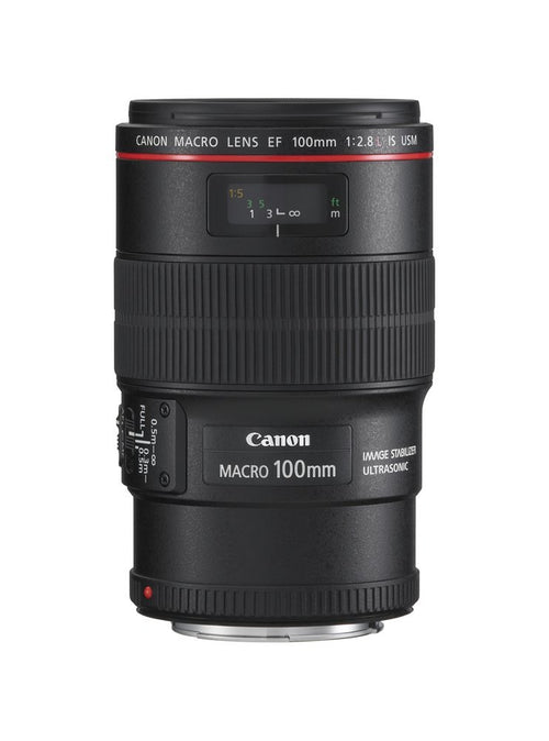 Canon EF 100mm F2.8L IS USM Professionelles Makroobjektiv, schwarz, zylindrisch, für detailreiche Nahaufnahmen mit 1:1 Abbildungsmaßstab.