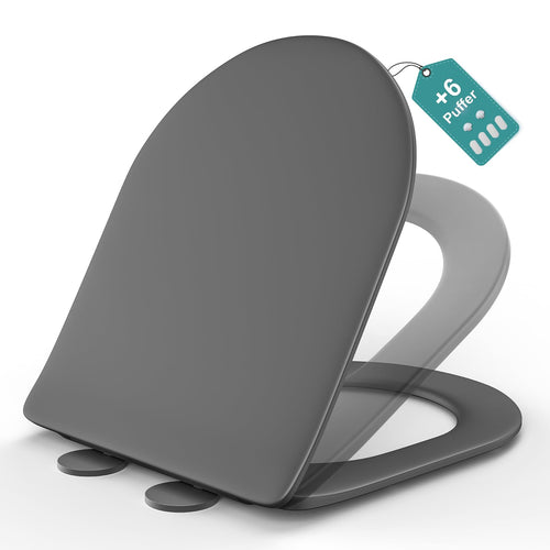 MEEJEE WC Sitz D Form Absenkautomatik Duroplast - Grau