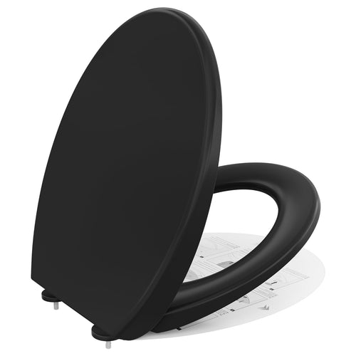 CECIPA DERW SERIE WC Sitz Absenkautomatik – Schwarz Oval. Für WCs; Absenkautomatik schließt langsam und geräuschlos.