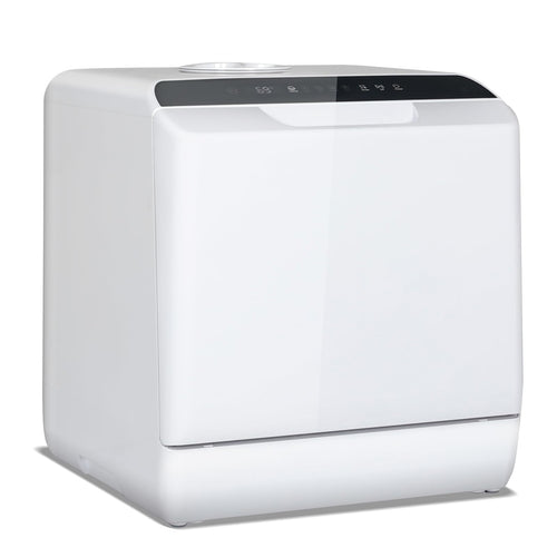 eklipt Mini Tischgeschirrspüler – Freistehend, Weiss. Kompaktes weisses Gerät spült Geschirr effizient in kleinen Küchen oder Haushalten.