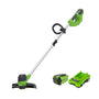 Greenworks G40LTK2 Akku Rasentrimmer 40V 30cm Set: Grün-schwarzes Gerät mit 30cm Schnittbreite. Trimmt Rasenkanten präzise.