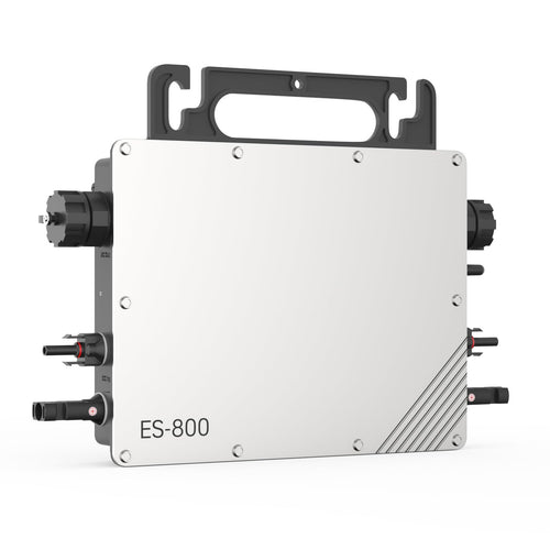 Mikro-Wechselrichter 800W Solar MPPT Netzeinspeiser WiFi. Rechteckig, grau. Wandelt Solar-DC in AC ins Netz.