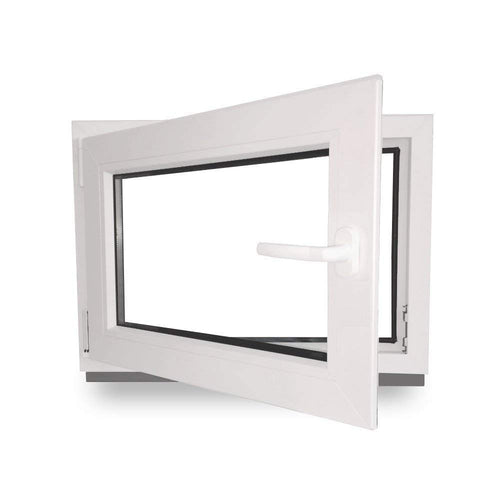 Kellerfenster Kunststoff - 100x60 cm Weiss DIN Links 2-fach Verglasung. Weißes Kunststofffenster für Belüftung und Tageslicht in Kellerräumen.