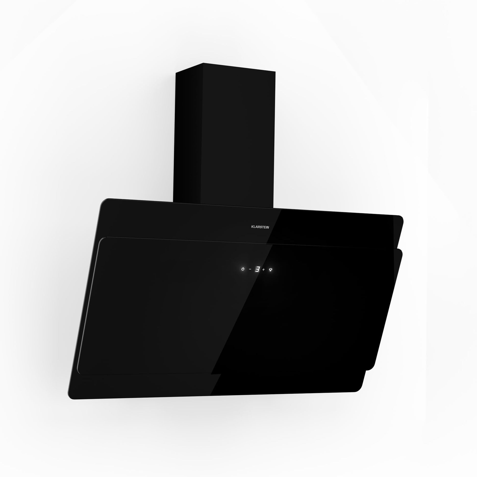 Klarstein Kopffrei Dunstabzugshaube 90 cm Schwarz. Diese schräge Ablufthaube leitet Kochdünste nach außen ab.