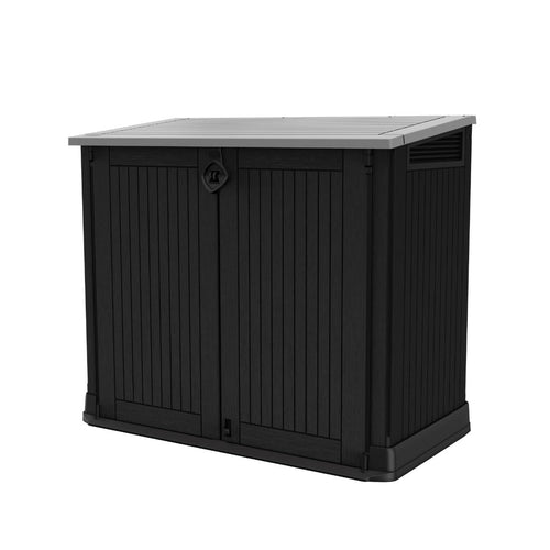 Keter Store it Out midi Multifunktions-Gartenbox - Schwarz. Schwarze Gartenbox zur Lagerung von Gartengeräten, Mülltonnen.