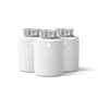 tado° Smartes Heizkörperthermostat Einzelraumsteuerung – 3er-Pack. Drei weiße, zylindrische Thermostate zur präzisen Temperaturregelung von Heizkörpern.