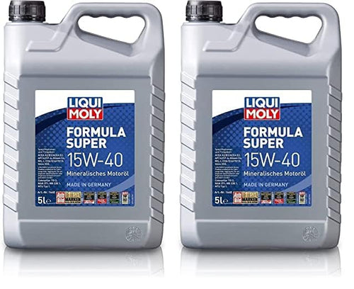 LIQUI MOLY Formula Super 15W-40 Mineralisches Motoröl 5 L (2er-Pack), zwei blaue Kanister. Schmiert und schützt Motoren.