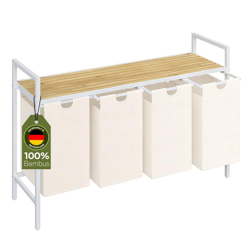 STEELSØN Rigil Wäschesammler 4 Fächer Weiss mit Bambusablage