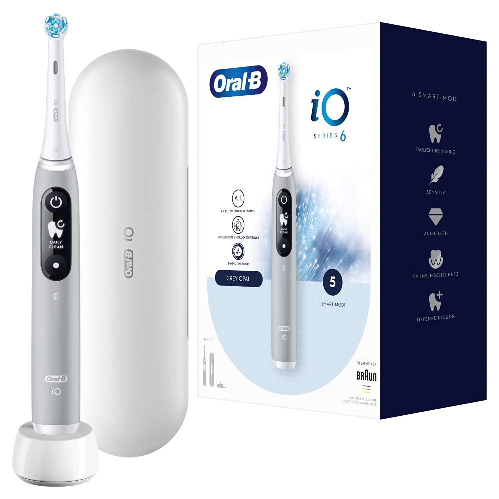 Oral-B iO Series 6 Elektrische Zahnbürste - Grau Opal. Stabförmige Zahnbürste in Grau Opal zur effektiven Zahnreinigung und Pflege.