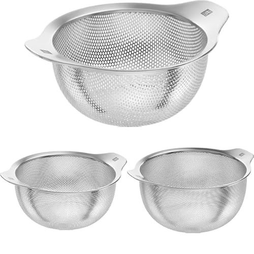 ZWILLING Table Sieb Set 3-tlg. (16, 20, 24 cm) Edelstahl Silber. Runde Edelstahlsiebe zum Abgießen und Sieben.