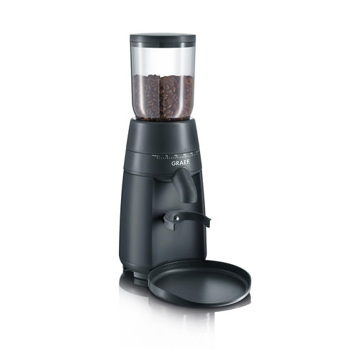 GRAEF CM702 Kaffeemühle. Schwarze, konische Kaffeemühle. Mahlt Kaffeebohnen für die Zubereitung von Filterkaffee oder Espresso.